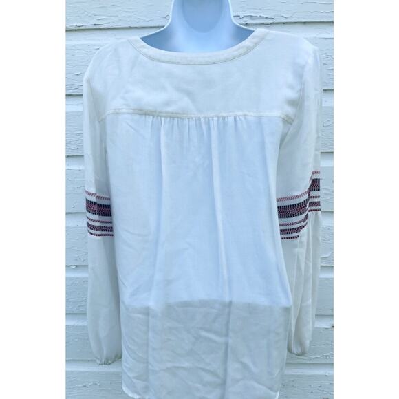 LOFT Blouse Top Womens XS Ivory Peasant V-Neck Boho Embroidery Bloused Sleeves - Picture 6 of 6